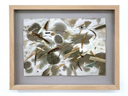 Miguel Ángel Tornero: Sin título, 2022. Collage en papel de estraza sobre cartón en marco de madera de roble y cristal museo antirreflejo. 50x65 cm.