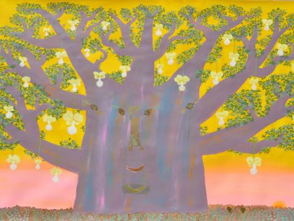Laura López Balza: Baobab sagrado en flor al final del periodo de lluvias, 2020. Acrílico sobre papel, 73x108 cm