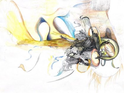 Estéfana Román Matesanz: Dibujo 8, 2022. Técnica mixta, lápices de color, tinta y grafito sobre papel, 42x59,4 cm