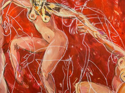 Lara Padilla: Nahual dance, 2023. Mixta sobre lienzo, 130x130 cm